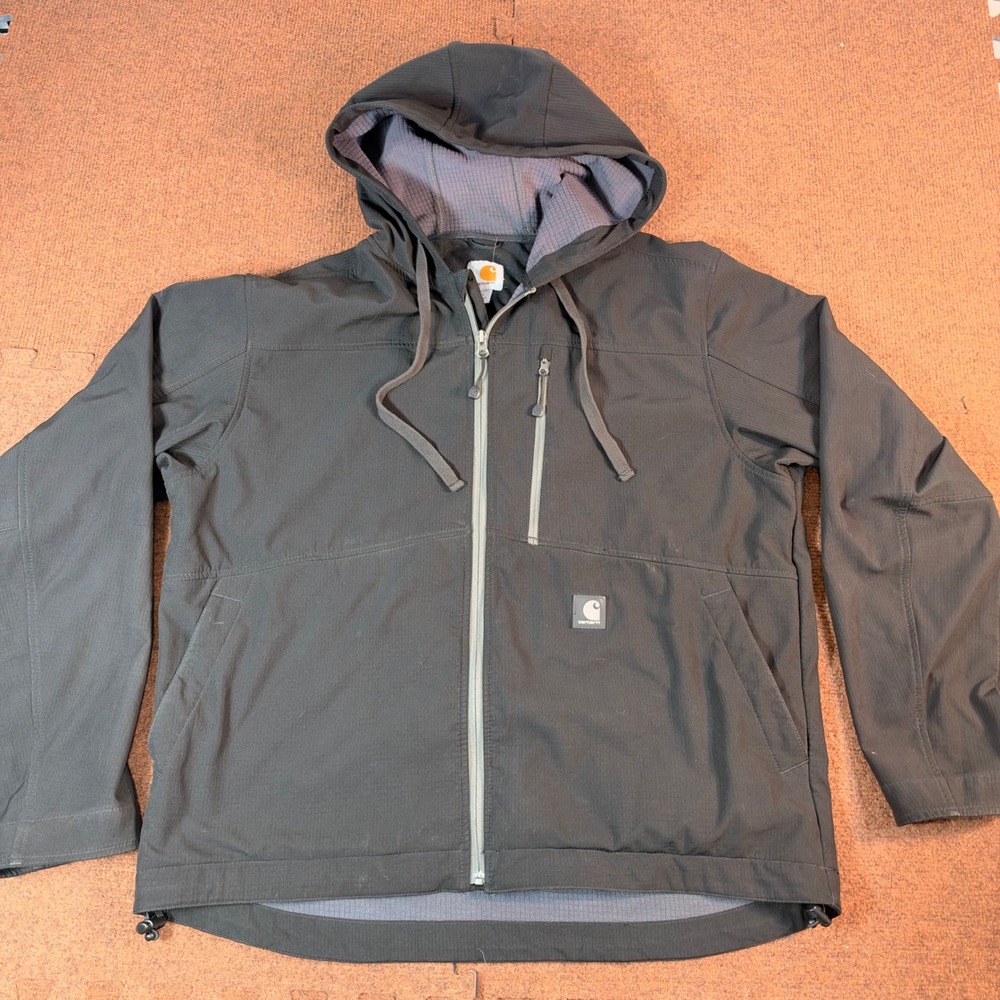 Carhartt Crowley Softshell Jacket Mens Large Black Hooded Work Coat J251 BLK